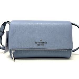 Kate Spade Leila Mini Zip Crossbody Purse in Muted Blue Leather KE487